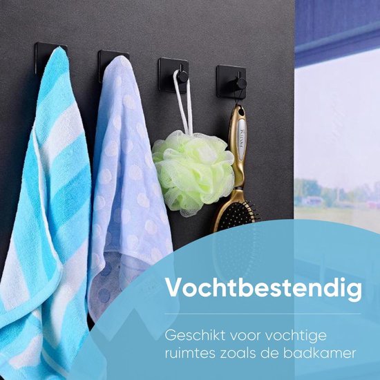 Trendfield Haakjes Zelfklevend - Handdoekhaakjes - 4 Vierkante Zelfklevende Haken - Ophanghaken - Wandhaak - Plakhaakjes Handdoek - Handdoekhouder - Ophanghaakjes - Zwart