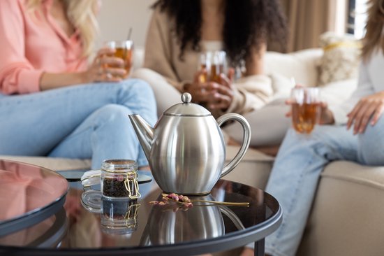 Vaja® Theepot Valerie RVS - Theepot - Theepot met filter - Theekan - Theepot dubbelwandig - Theepot met warmhouder - RVS Theekan - 1,2 Liter