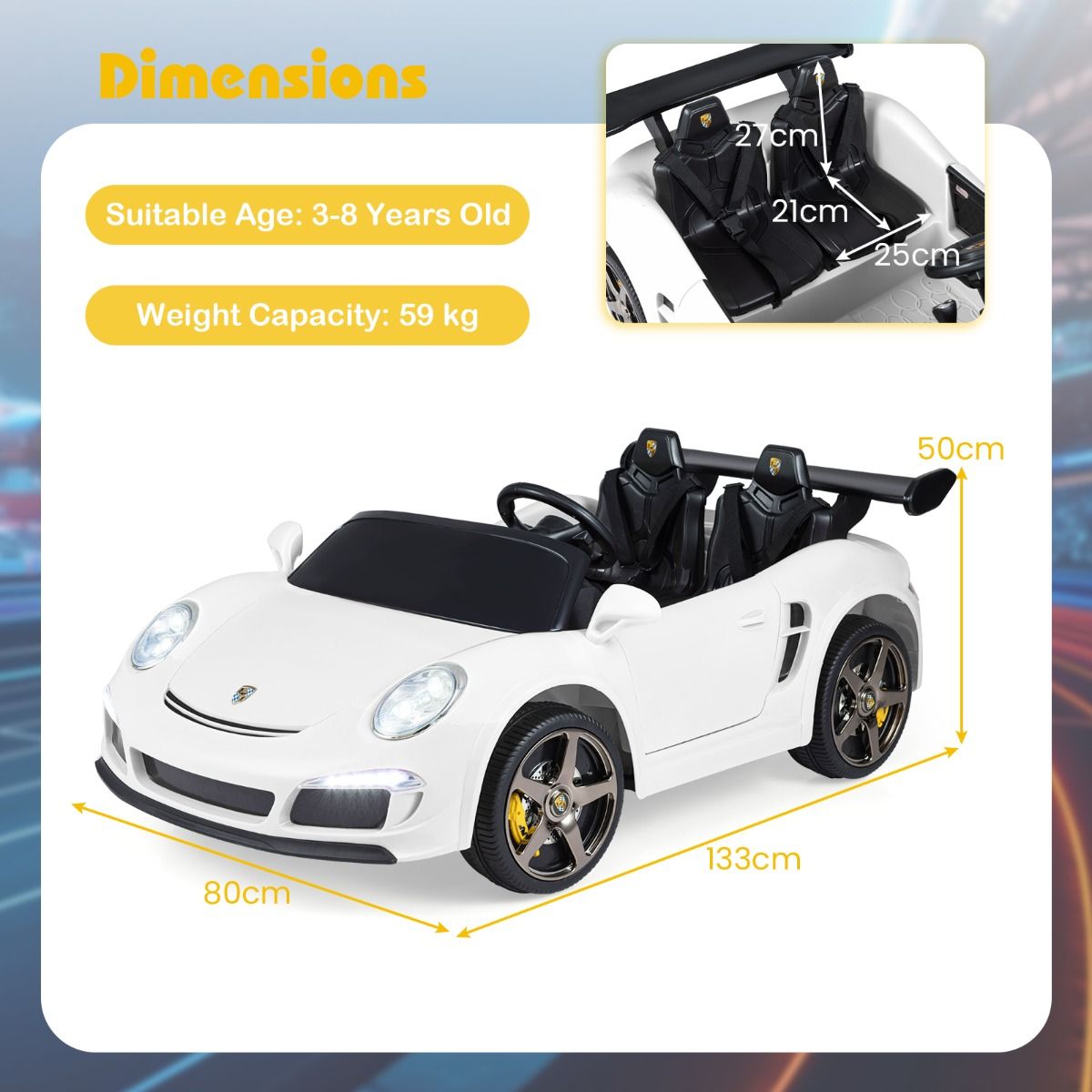 Coast Elektrische Kinderauto - afstandsbediening - ledverlichting - wit