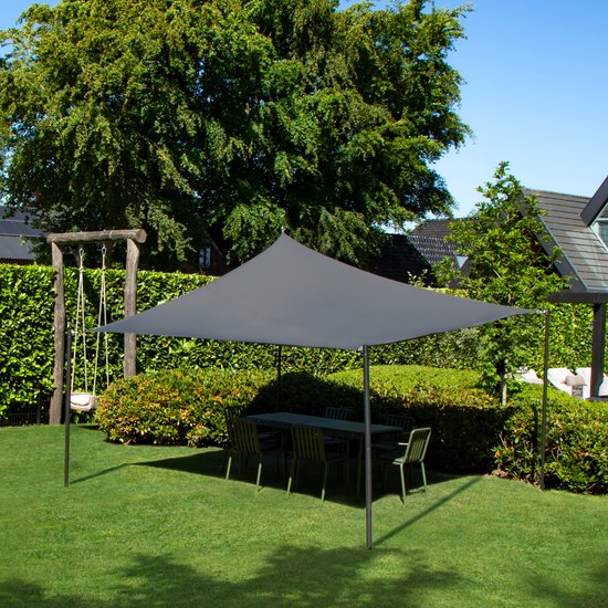 VONROC Premium Schaduwdoek - Vierkant - 360x360 cm – Waterafstotend - Grijs – Incl. Opbergtas en bevestigingskoord