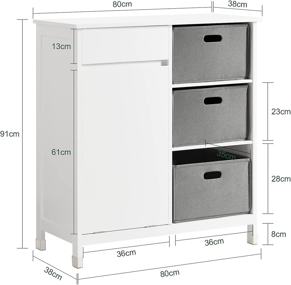 SoBuy - Badkamer Wasmandkast – Waskast - 80 x 38 x 91 cm – Wit