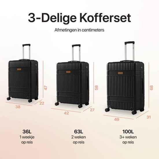 SKYCASES Classic Heritage - Grote Reiskoffer - TSA Slot - 76x52x30 cm - 100L - XL Rolkoffer - 360° geruisloze wielen - Lichtgewicht - Trolley - Zwart