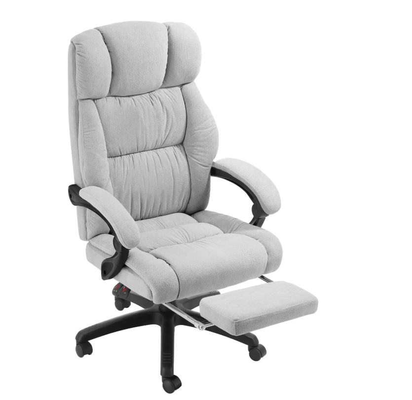 tectake Bureaustoel Jillien met Voetsteun – Ergonomisch – Velours – Grijs