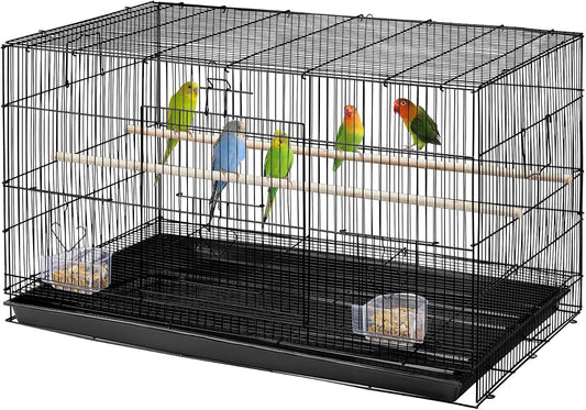 Yaheetech Stapelbare Vogelkooi 76 × 45,5 × 45,5 cm – Zwart – Ruime Vliegkooi voor Parkieten en Kleine Papegaaien