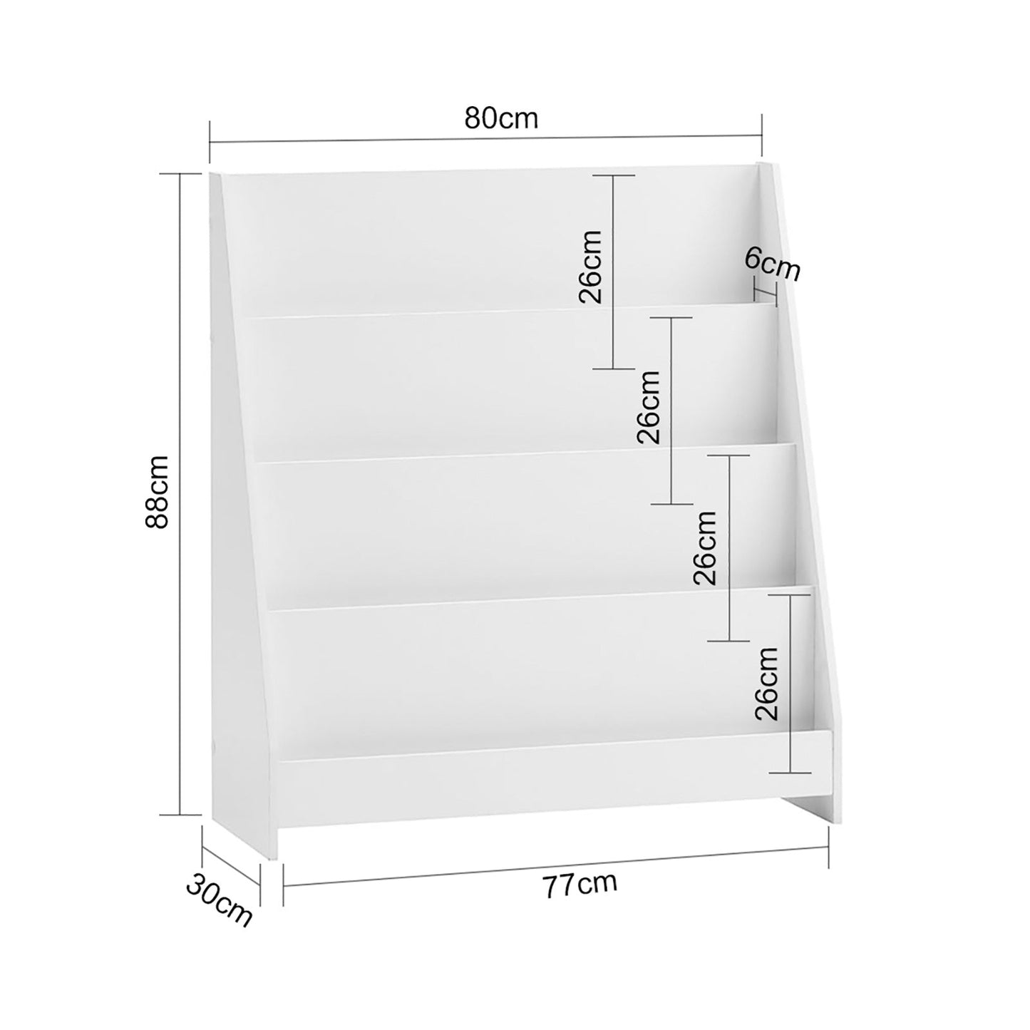 SoBuy Kinderboekenplank - 4 Opbergvakken - Wit - 80x30x88 cm