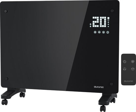 Auronic Elektrische Kachel – Convectorkachel met Thermostaat en Afstandsbediening - Glazen Paneelverwarming - 1500W Heater - Zwart