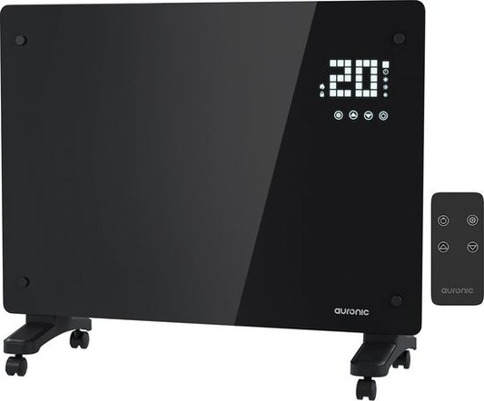 Auronic Elektrische Kachel – Convectorkachel met Thermostaat en Afstandsbediening - Glazen Paneelverwarming - 1500W Heater - Zwart