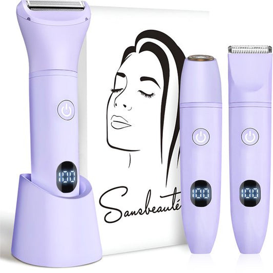 3-in-1 Ladyshave met Display - Gezicht - Oksels - Benen - Bikinilijn - Sansbeauté® - Scheerapparaat Vrouw - Ontharingsapparaat Electrisch Ontharen - Gezichtsontharing Dames - Trimmer Vrouw - Ladyshaves Bikini - USB Oplaadbaar