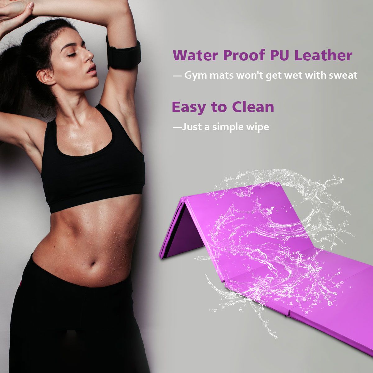 Coast Opvouwbare Fitnessmat - gymnastiekmat met handgrepen - klittenbandsluiting - paars 240 x 116 x 5 cm