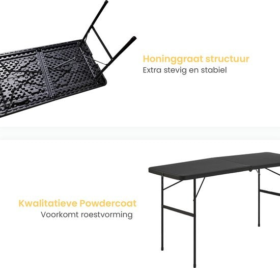 Goliving Inklapbare Tafel – Klaptafel – Campingtafel – Vouwtafel Buiten – Weerbestendig – 122 x 60 x 74 cm – Zwart