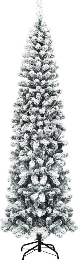 Coast Besneeuwde Slim Kunstkerstboom Wit/Groen – 67 x 229 cm – Pencil Design met 641 Takpunten