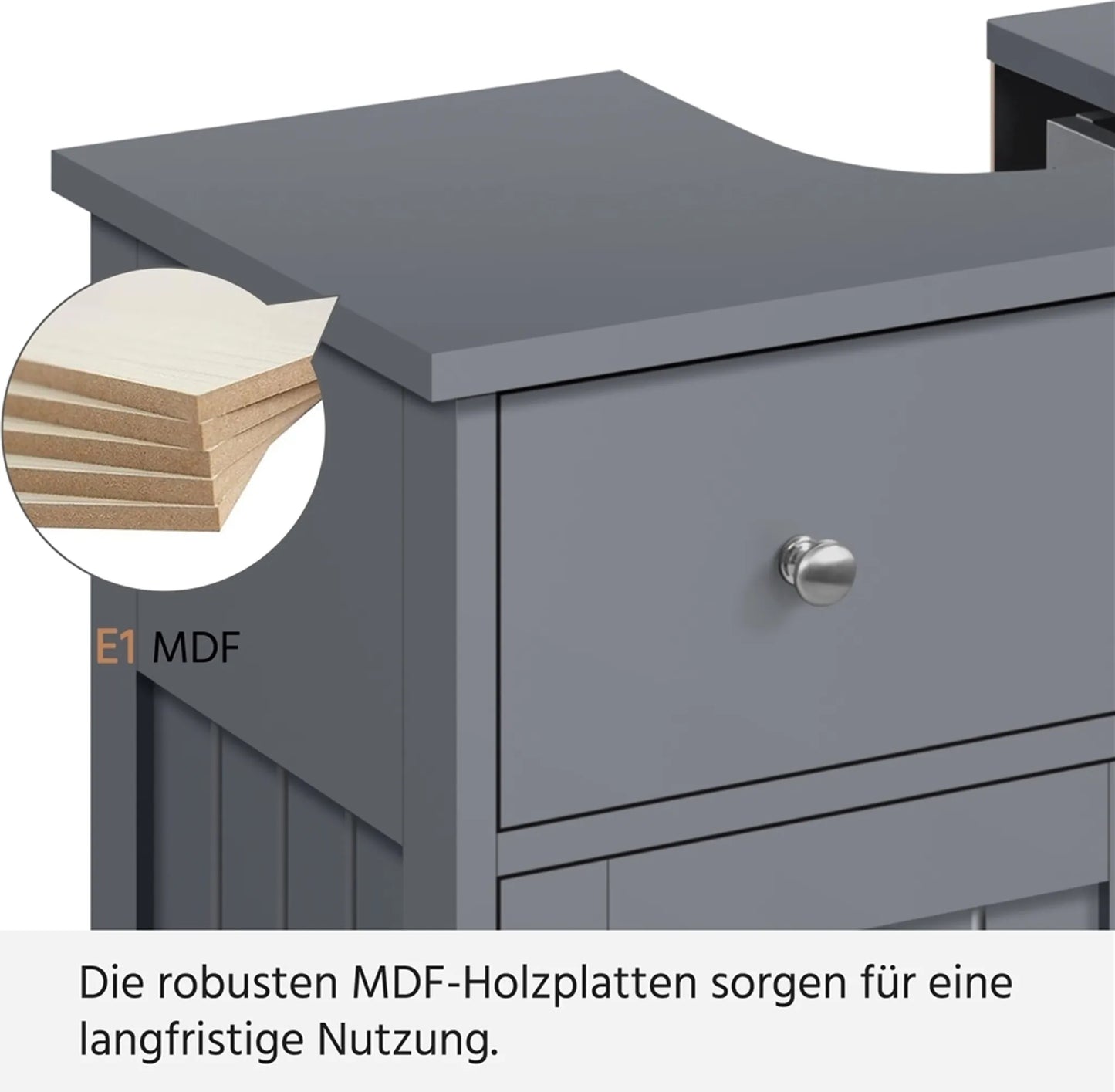 Yaheetech Wastafelonderkast Met Lade En Twee Vakken – Voorzien Van Sifonuitsparing En Waterafstotende Coating En Metalen Beslag – Voor Badkamer In Landelijke Stijl – Donkergrijs Mdf En Metaal – 60 x 30 x 60 cm