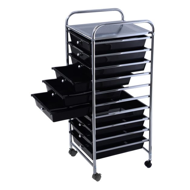 Coast Opbergwagen – 10 Lades & Bovenplank – 32,5 x 37 x 86 cm – Zwart