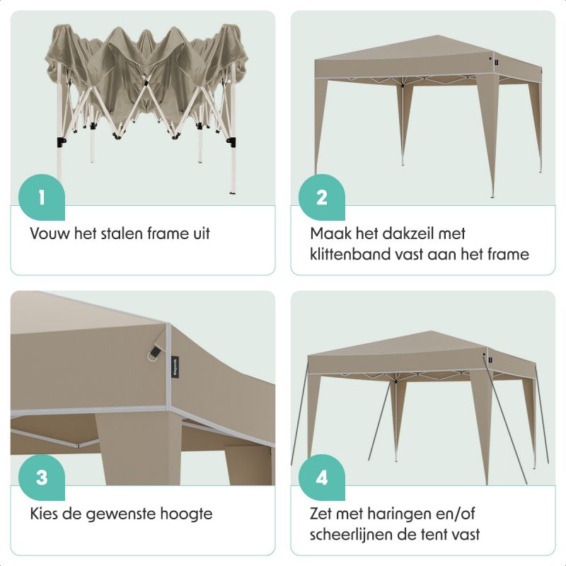LifeGoods Partytent - Easy Up - Opvouwbaar - Waterdicht - Met Draagtas - 300 x 300 x 320 cm - Beige