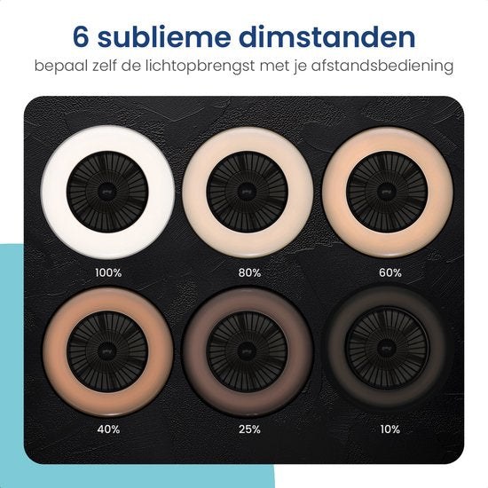 Gologi Plafondventilator met Verlichting - Ø60 cm - LED RGBW - 6 Standen - Plafondlamp Slaapkamer - Met Afstandbediening en App - Zwart