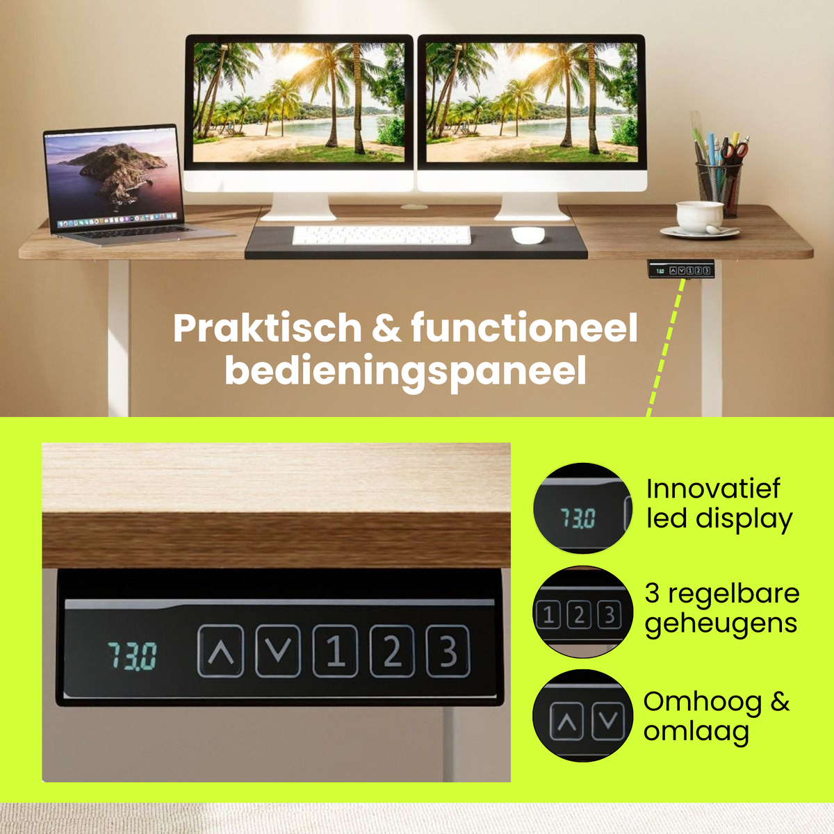 Coast Elektrisch Zit-Sta Bureau 140x70 cm Natuur - Met Kinderslot en Anti-Botsbeveiliging