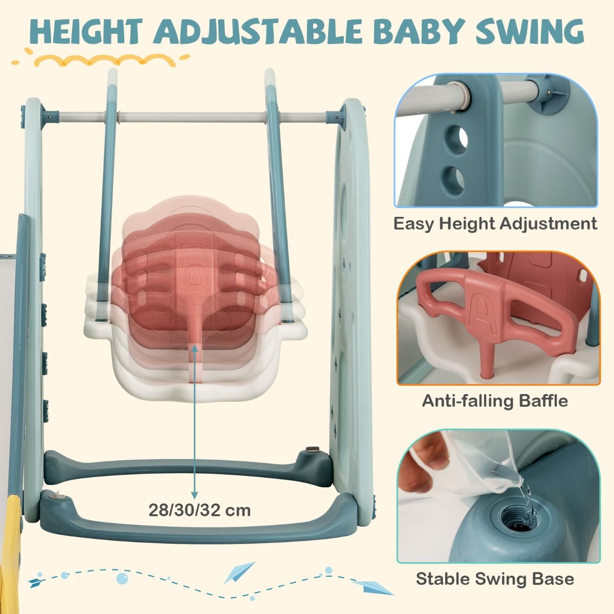 Coast 4-in-1 Kinder Glijbaan en Schommelset met Basketbalring - Veelkleurig - 198 x 149 x 96 cm