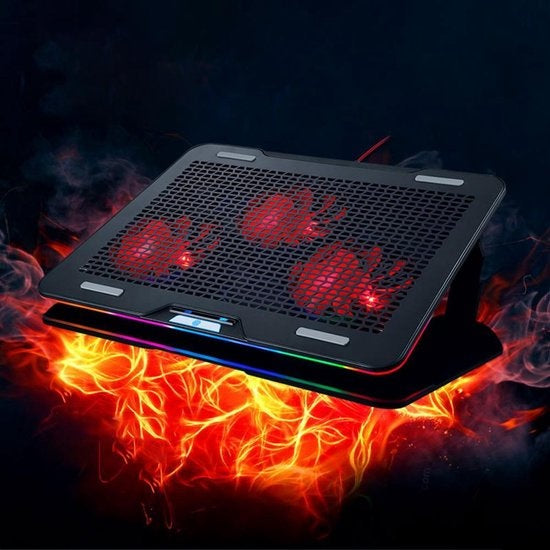 Fuegobird Laptop Cooler - Laptophouder en koeler - 3 ventilatoren - Verstelbaar - RGB - Max 17 inch - Zwart