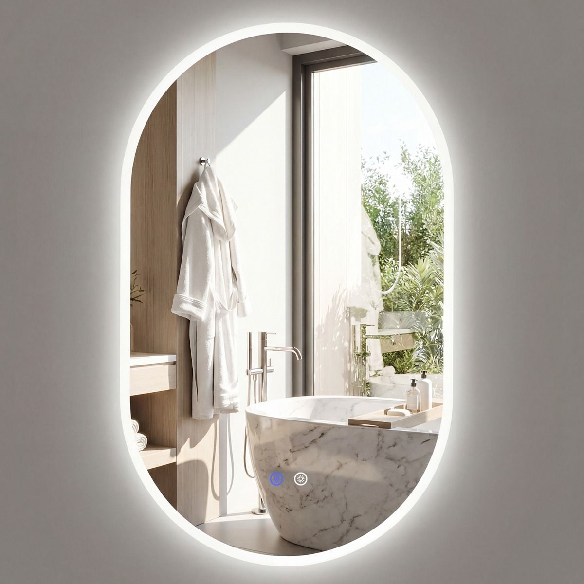 Coast Badkamerspiegel met LED-verlichting - anticondensfunctie - touchbediening - 90 x 55 cm - zilver
