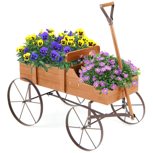 Coast Houten Plantenwagen met 2 Secties en Wielen - 62x34x61 cm - Oranje