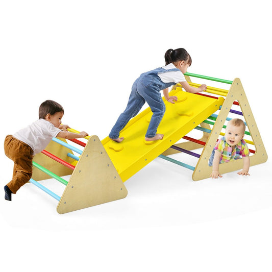 Coast 3-in-1 Klimspeelgoedset voor Peuters – Kleurrijk – Grote driehoeksladder 79,5x59,5x70 cm, Kleine driehoeksladder 59,5x51x45 cm, Klimhelling 110x48x7,5 cm