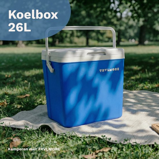 TRVLMORE Koelbox 26L - 65 Uur Koeling - Frigobox - Inclusief 2 Koelelementen - Blauw