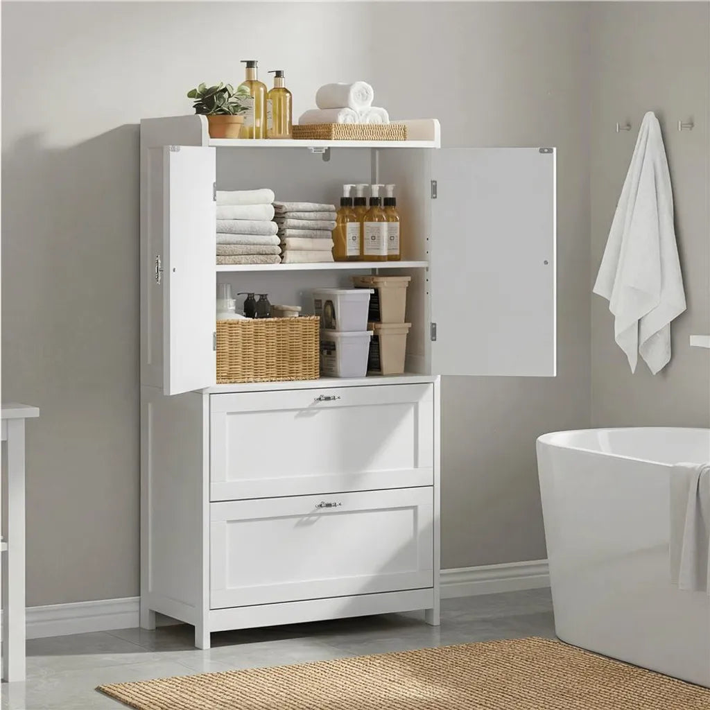 Yaheetech Badkamerkast met 2 Deuren en 2 Lades, 60x30x115 cm, Wit