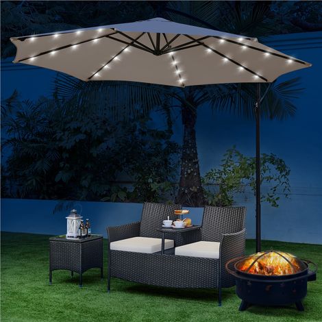 Yaheetech 2-persoons tuinbank - Met glazen tussentafel - 131 x 65,5 x 85 cm - Zwart/beige