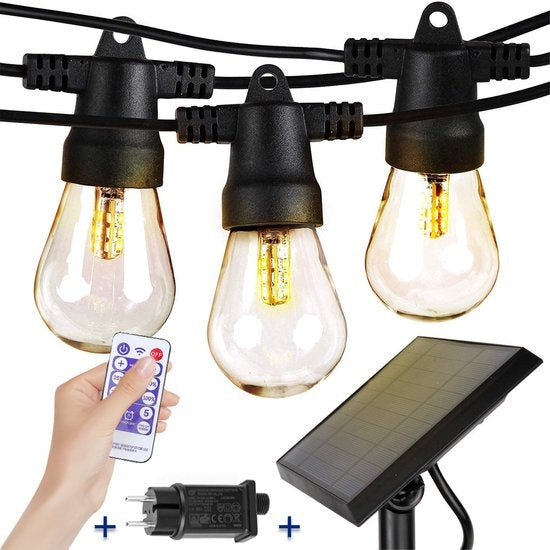 SHINE Lichtsnoer Buiten – Solar Prikkabel – Vintage Basic LED Slinger – 15m – Afstandsbediening