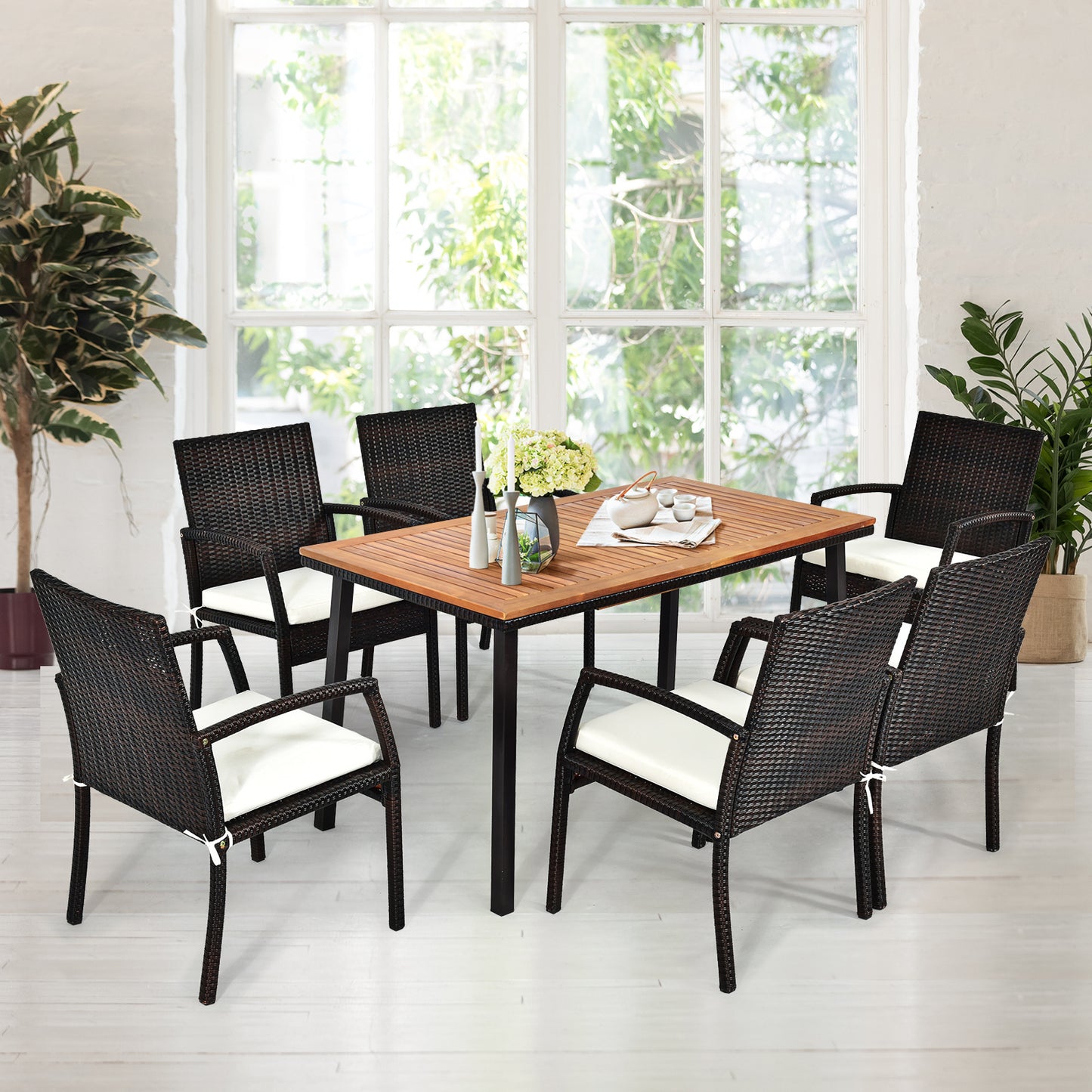 Coast Garden tafel eettafel met overkoepelende gat houten tafel terras tafel acacia hout 140 x 75 x 76 cm natuur
