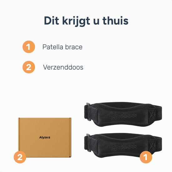 Alyze Patella Brace - 2 Pack - Verstelbaar - Knie - Patella bandje - Ergonomisch ontwerp - Zwart - Ondersteuning voor sport - Braces - Band - Knee