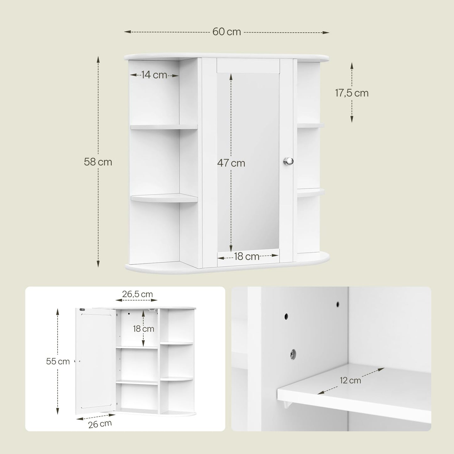 Esituro Spiegelkast - 60x58x16cm - Wandkast - MDF - Wit