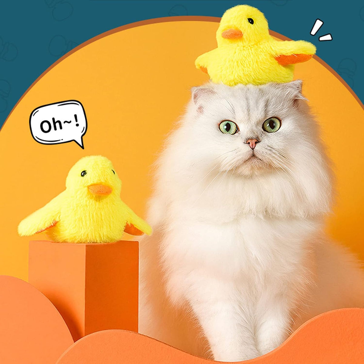 Tnfeeon interactief kattenspeelgoed eend - Bewegende vleugels en geluid - USB-oplaadbaar - Geel