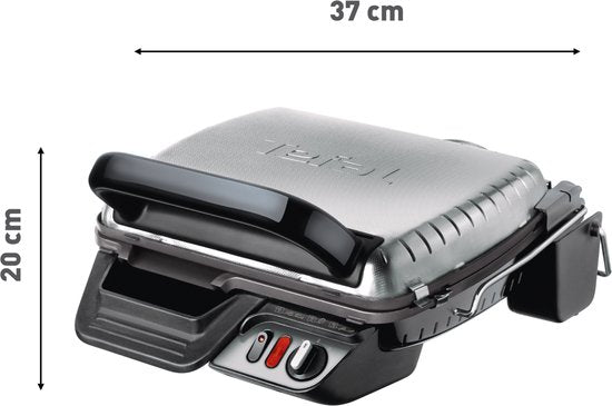 Tefal Ultra Compact 600 Comfort GC3060 Contactgrill - Barbecuestand - Regelbare temperatuur - Uitneembare Anti-aanbakplaten - Vet opvangbak - Verticaal opbergen - 2000W - RVS