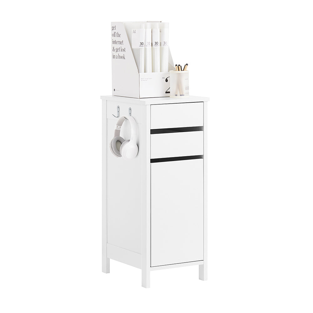 SoBuy FWT108-W Smalle Opbergkast 40x30x76 cm – Wit – Met 2 Lades en 1 Deur