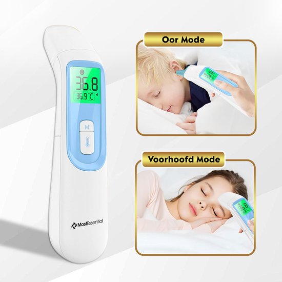 MostEssential Premium Koortsthermometer – Oorthermometer & Voorhoofd – Contactloos – Volwassenen, Kinderen, Baby – 20D