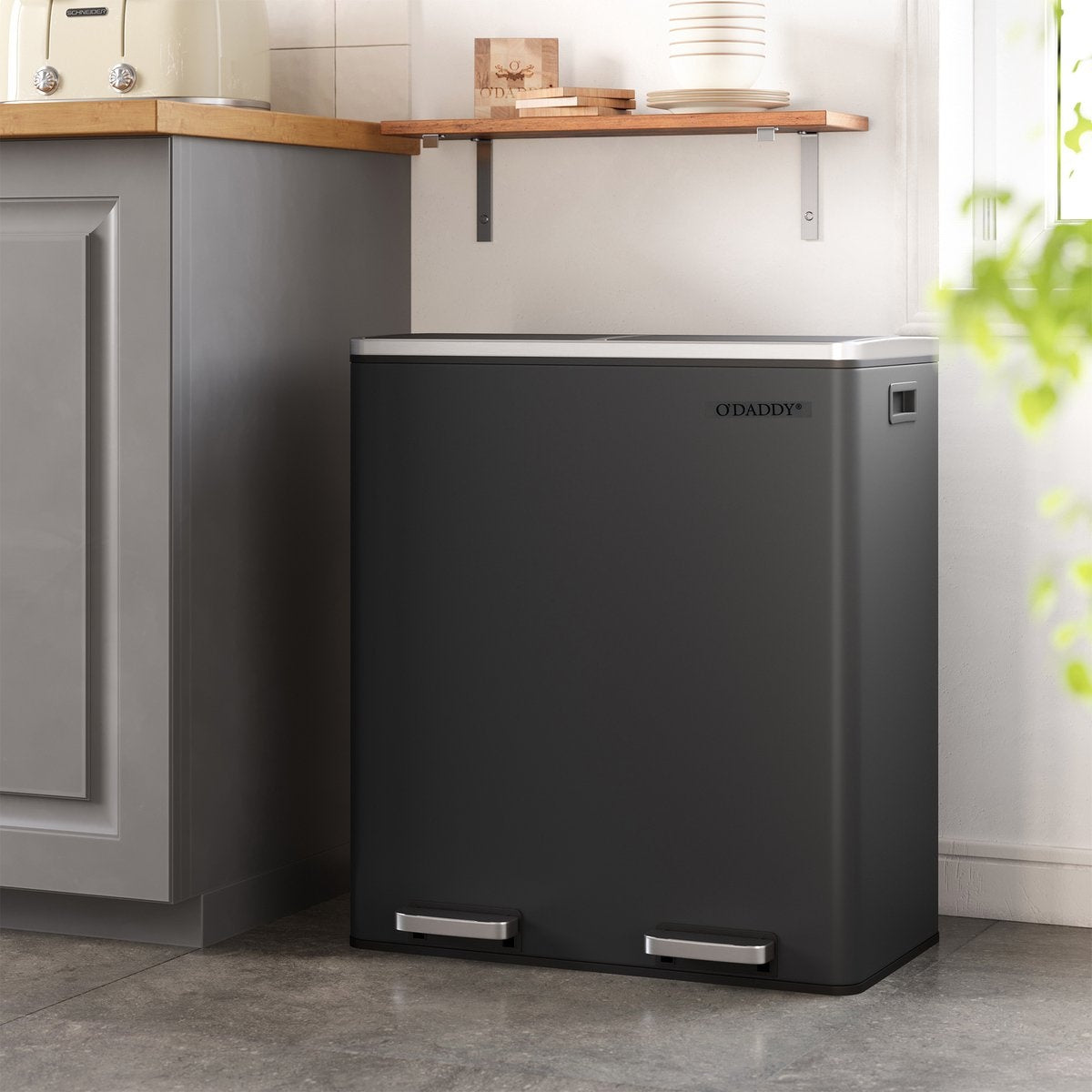 O'DADDY® Prullenbak - Afvalemmer – Duo Bin – 60L – Soft-close – 58,6 x 32 x 65 cm – 2 Binnenemmers – Inclusief 15 Afvalzakken – Elegant Zwart