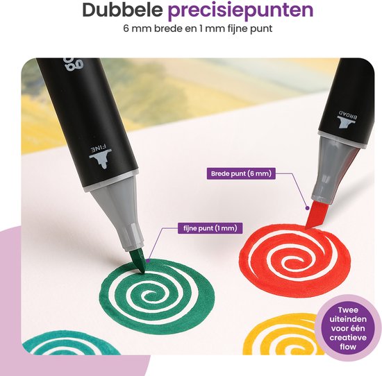 Gofun Twinmarkers – 262 Stuks – Alcoholmarkers – Dubbele Punt (Fijn & Breed) – Voor Kinderen & Volwassenen – Kleurcodering & Draagtas