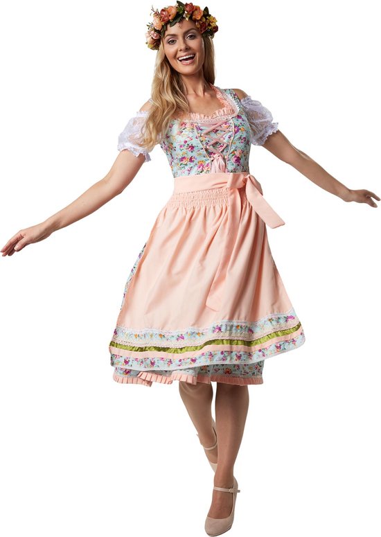 Dressforfun Midi-Dirndl Erding model 2 L - verkleedkleding kostuum halloween verkleden feestkleding carnavalskleding carnaval feestkledij partykleding - 304637