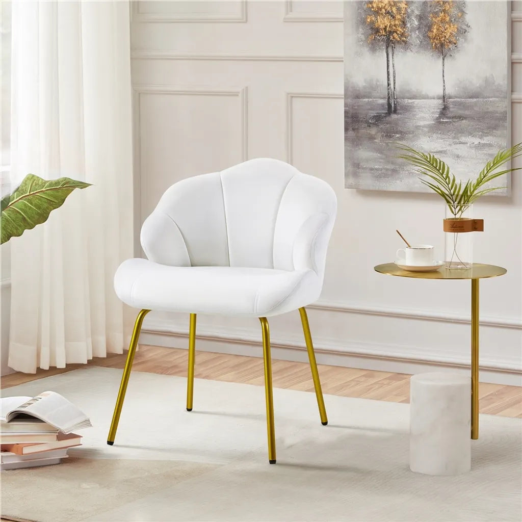 Yaheetech Eetkamerstoel 56 x 57 x 78 cm - Wit - Gestoffeerde Schelpstoel met Metalen Poten