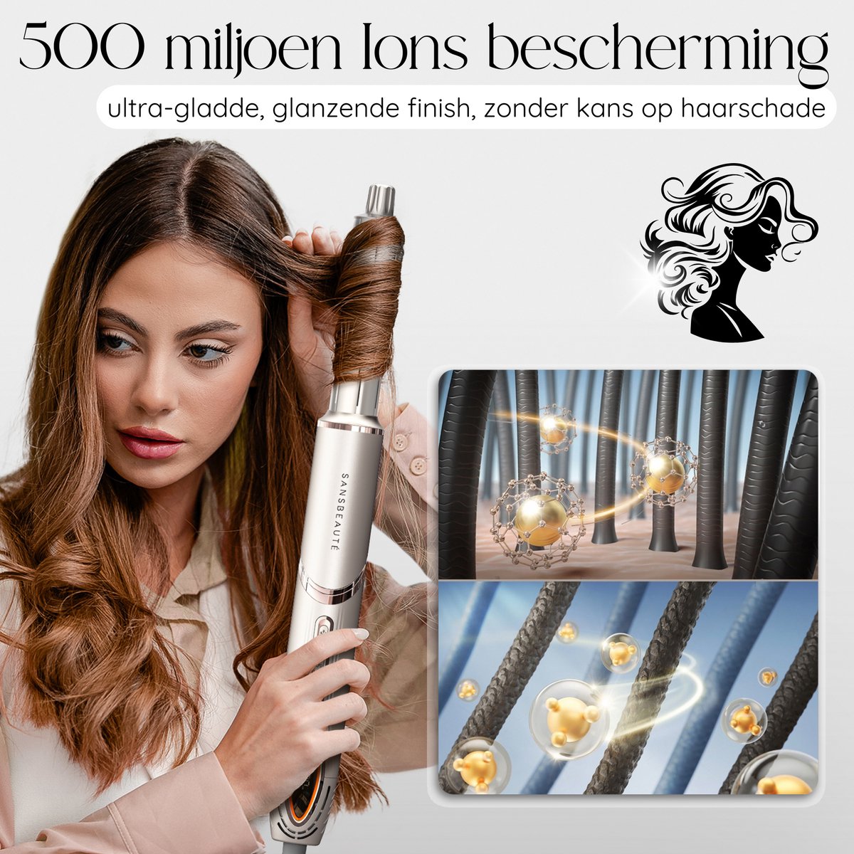 Sansbeauté® 7-in-1 Airstyler - Multistyler - Föhnborstel - Krultang - Stijlborstel - Haarstyler - Warmteborstel - Gold