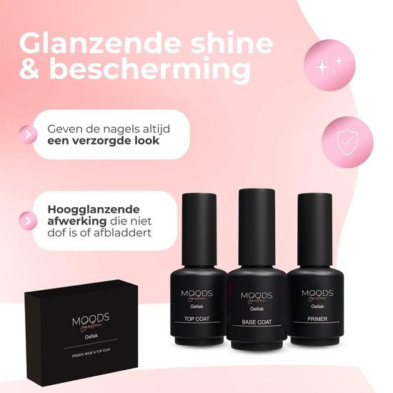 Moods Gellac Starterspakket - Primer - Base Coat - Top Coat - Gellak - LED Lamp Nagellak - 7.3 ML