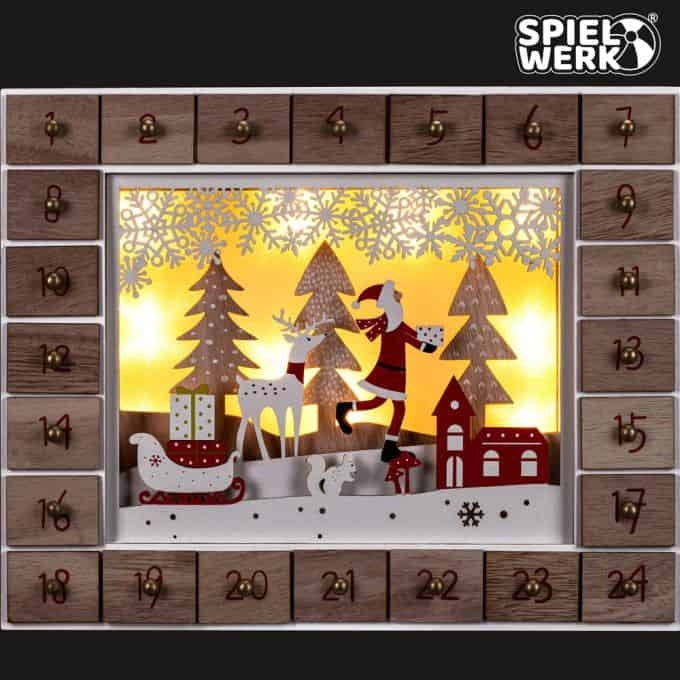 Spielwerk – Adventskalender - LED - Kerstman - MDF