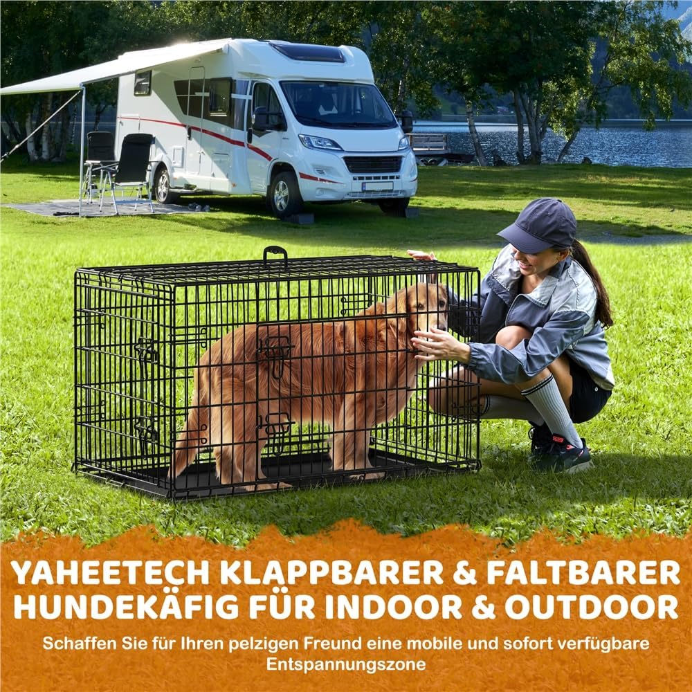 Yaheetech Opvouwbare Hondenbench XL - 107 x 66 x 74,5 cm - 2 Deuren met Tussenschot en Uitneembare Bodem - Zwart