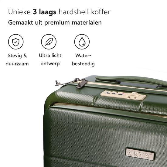 ONYX® Handbagage Koffer 35 L - Spinner wielen - Lichtgewicht Trolley - Dubbel TSA Slot - Handig voorvak - 55 cm - Olive