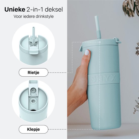 ONYX Drinkfles met Rietje 700ML - Waterfles voor Kinderen & Volwassenen - Thermosbeker RVS Travel Mug - Motiverende Drinkbus - Drinkbeker voor School - Pastel Blue