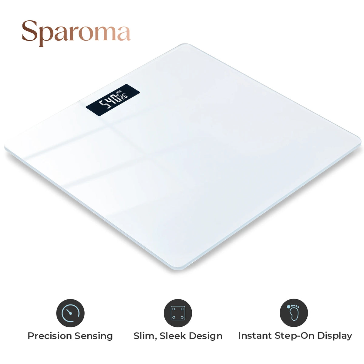 Sparoma AD-26 Personenweegschaal - Digitale Badkamerweegschaal - 180 kg - 0,05 kg Nauwkeurig - Wit - 26 x 26 cm