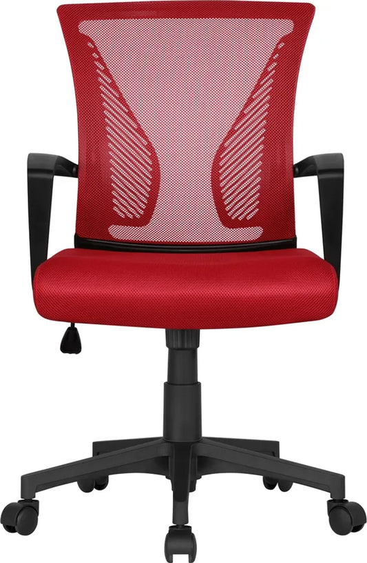 Yaheetech Ergonomische Bureaustoel 60 x 60 x 91-100,5 cm - Rood - Verstelbare Draaistoel met Mesh Rugleuning