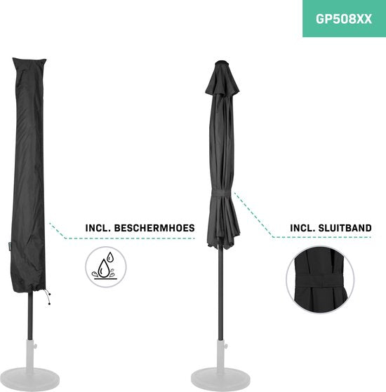 VONROC Balkonparasol Magione Halfrond – Voorzien Van Opdraaimechanisme Met Hendel En Upf 50 Plus Doek En Ritsbare Beschermhoes – Voor Balkon En Patio – Zwart Polyester En Staal – 270x135 cm