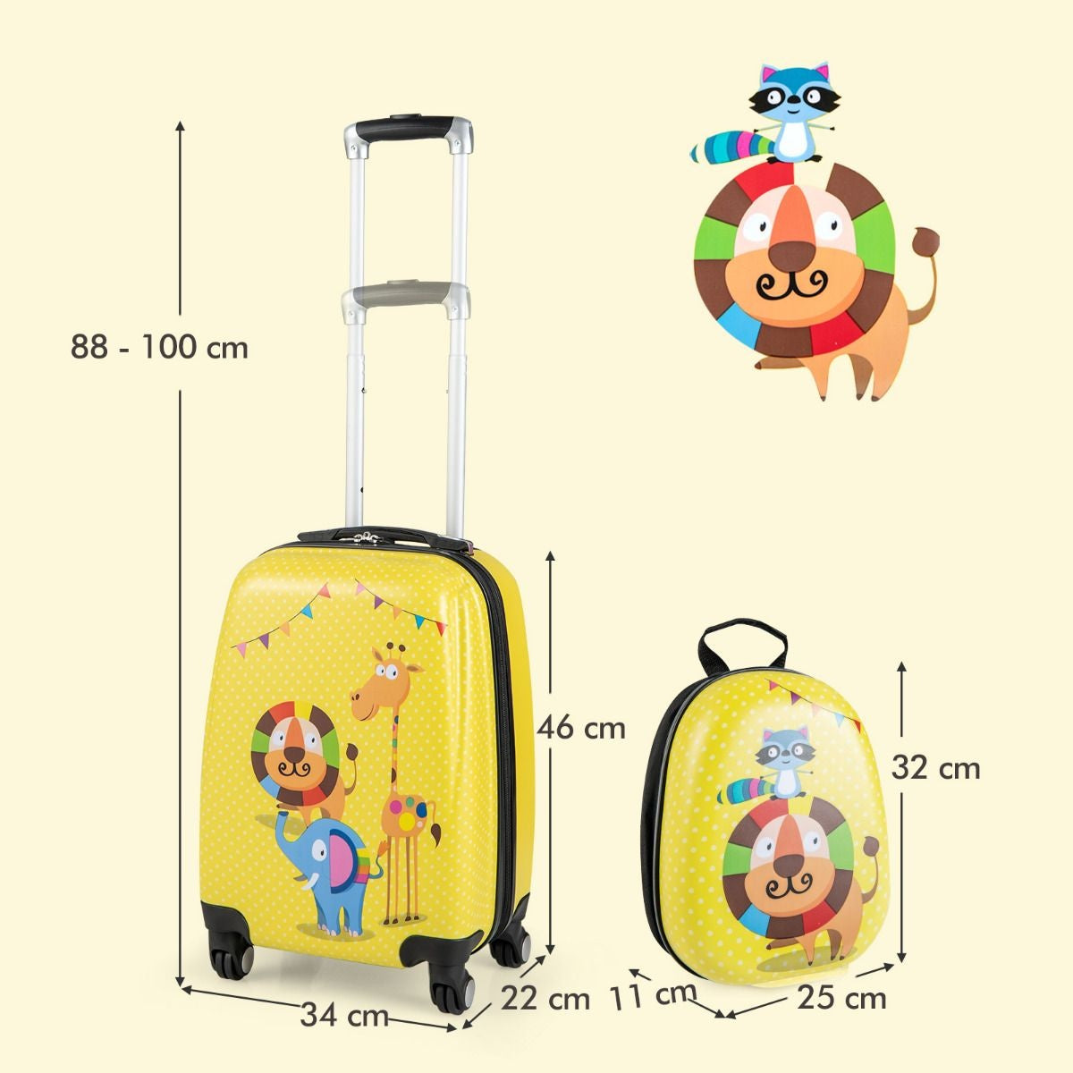 Coast 2-Delige Kinderkofferset - Trolley en Rugzak - Geel